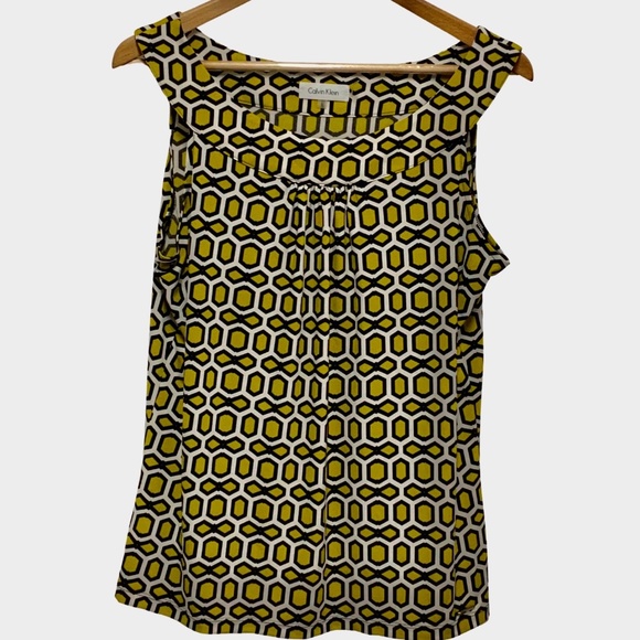 Calvin Klein Yellow & White Sleeveless Geometric Print Top – Size L - Picture 1 of 6
